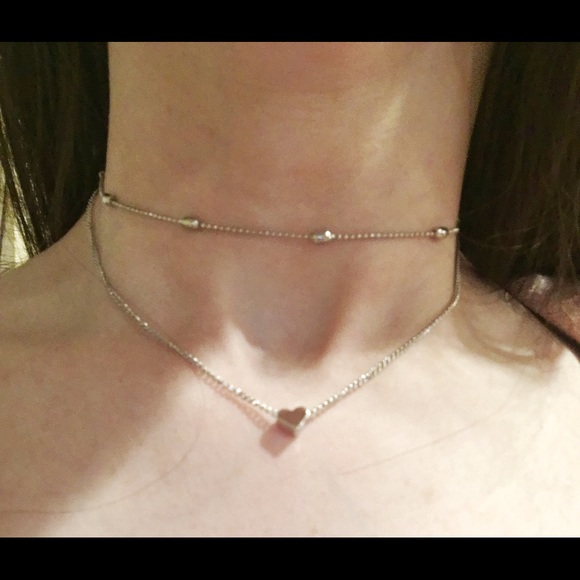 Double chain heart choker necklace - Picture 2 of 2